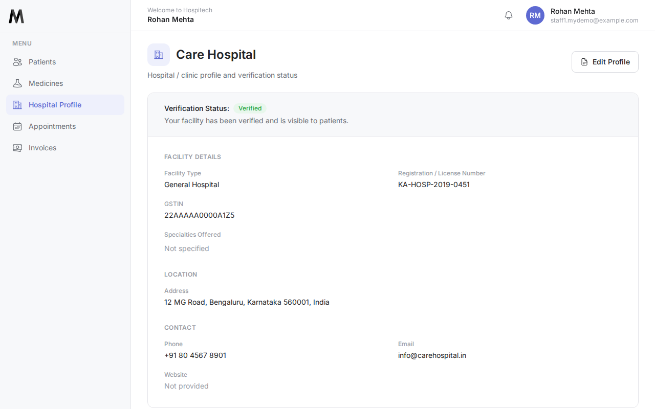 Hospital profile page for Care Hospital